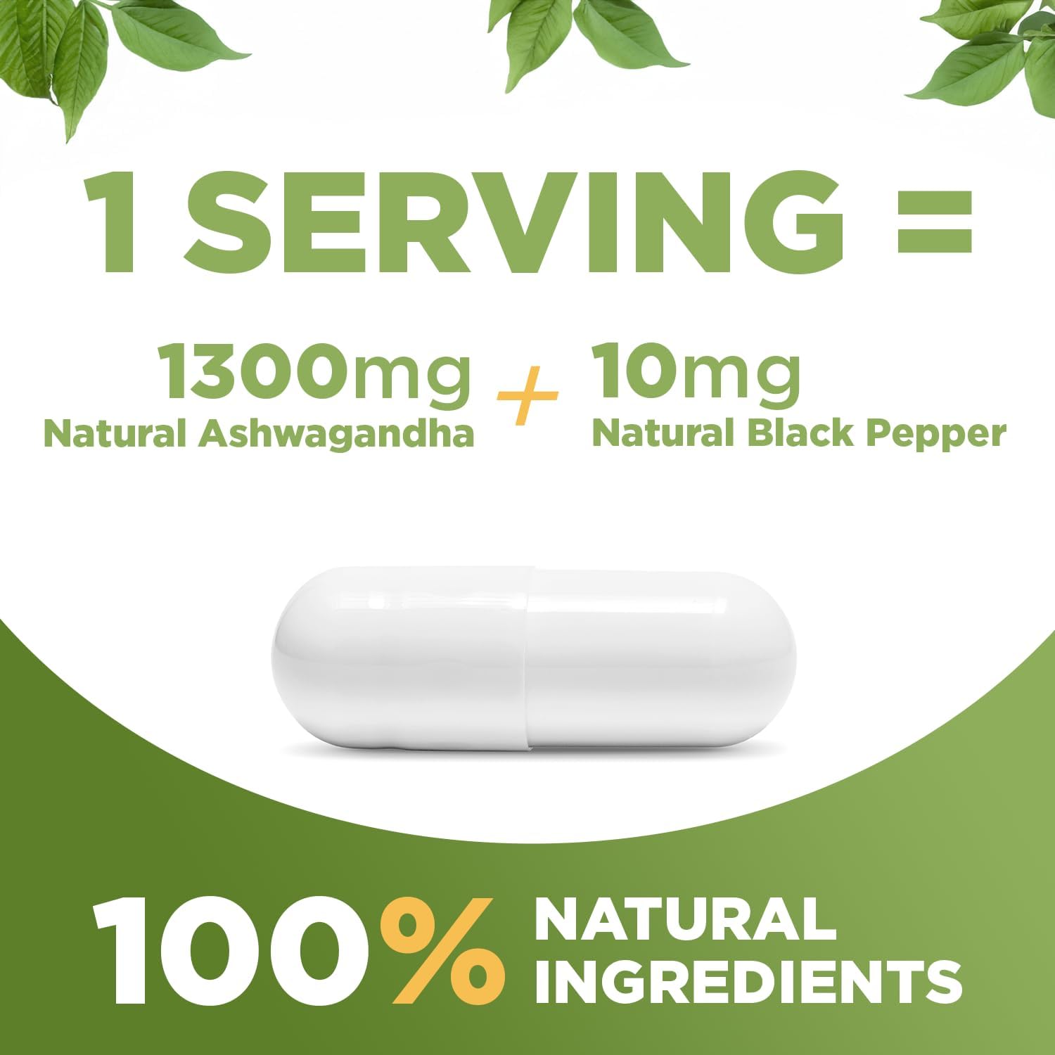 Ashwagandha KSM-66 Capsules for Occasional Stress Relief, Dietary Supplement, 1 Month Supply