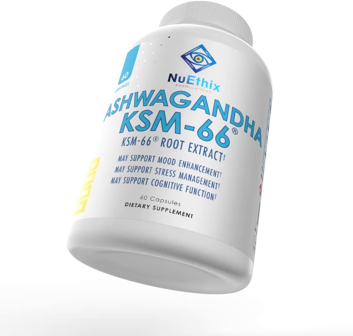Ashwagandha KSM-66 Root Extract Capsules for Mood, Stress, Cognitive Support - 500mg w/ BioPerine - Gluten Free, Vegetarian, Non-GMO - 60 Servings