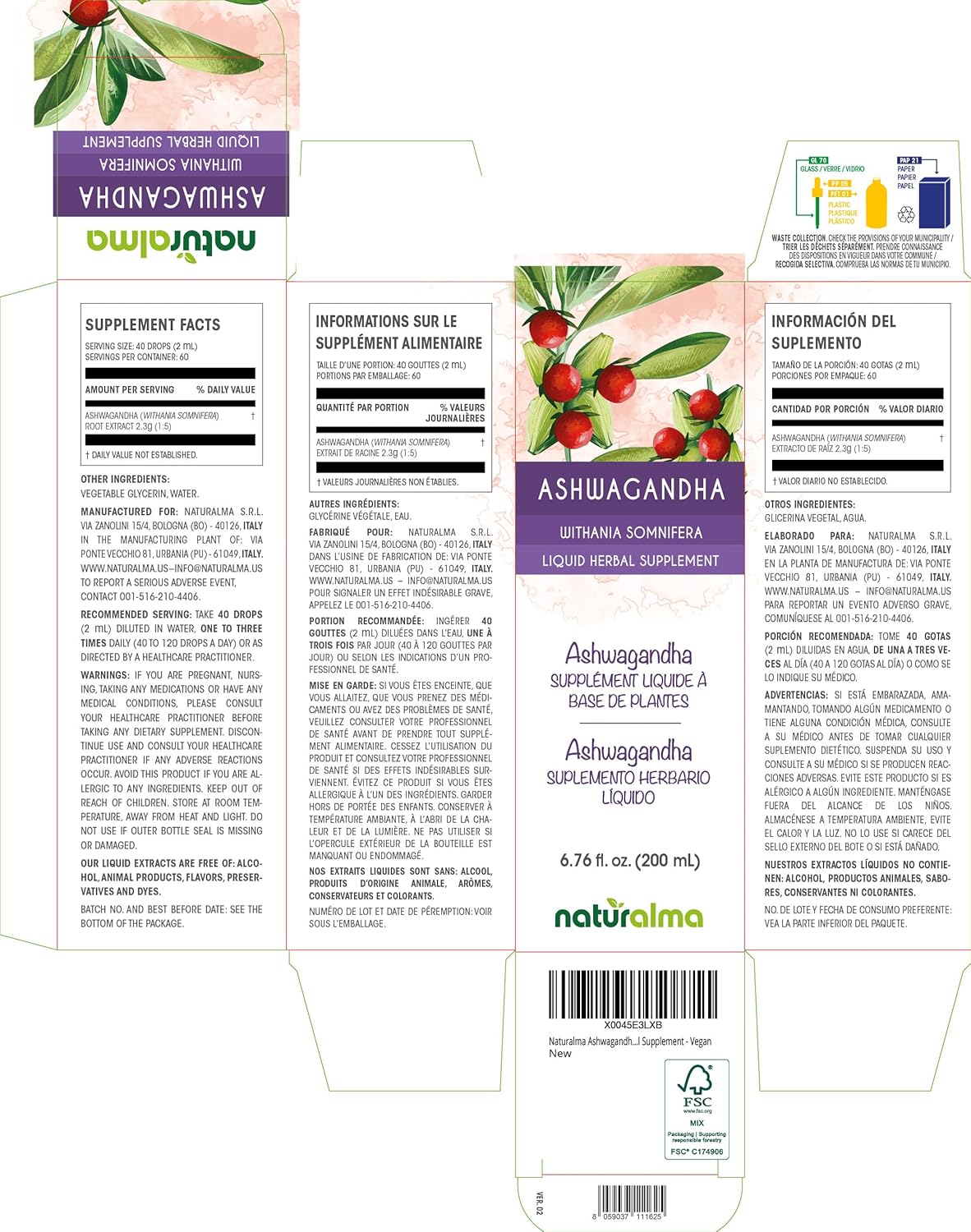 Ashwagandha Root Alcohol-Free Tincture - 6.76 fl oz Liquid Extract Drops - Herbal Supplement Vegan Formula