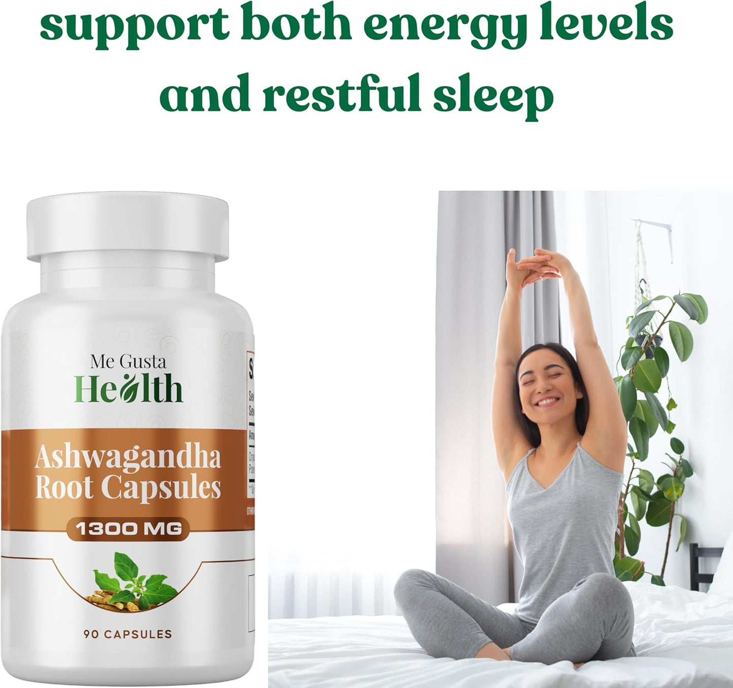 Ashwagandha Root Capsules 1300mg for Metabolism, Immune & Mood Support - Energy & Sleep Aid - 90ct Non-GMO - ME GUSTA HEALTH