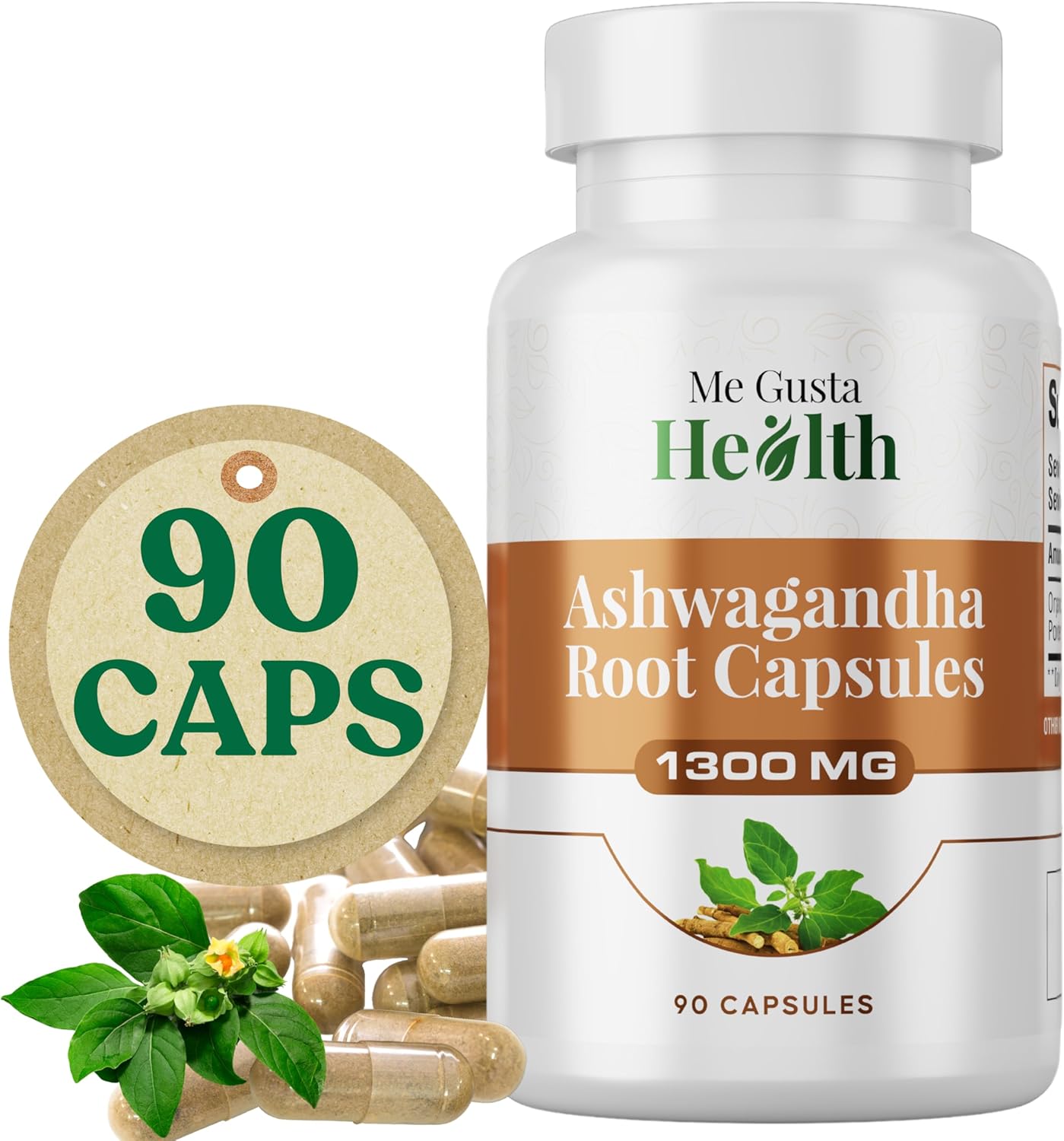 Ashwagandha Root Capsules 1300mg for Metabolism, Immune & Mood Support - Energy & Sleep Aid - 90ct Non-GMO - ME GUSTA HEALTH