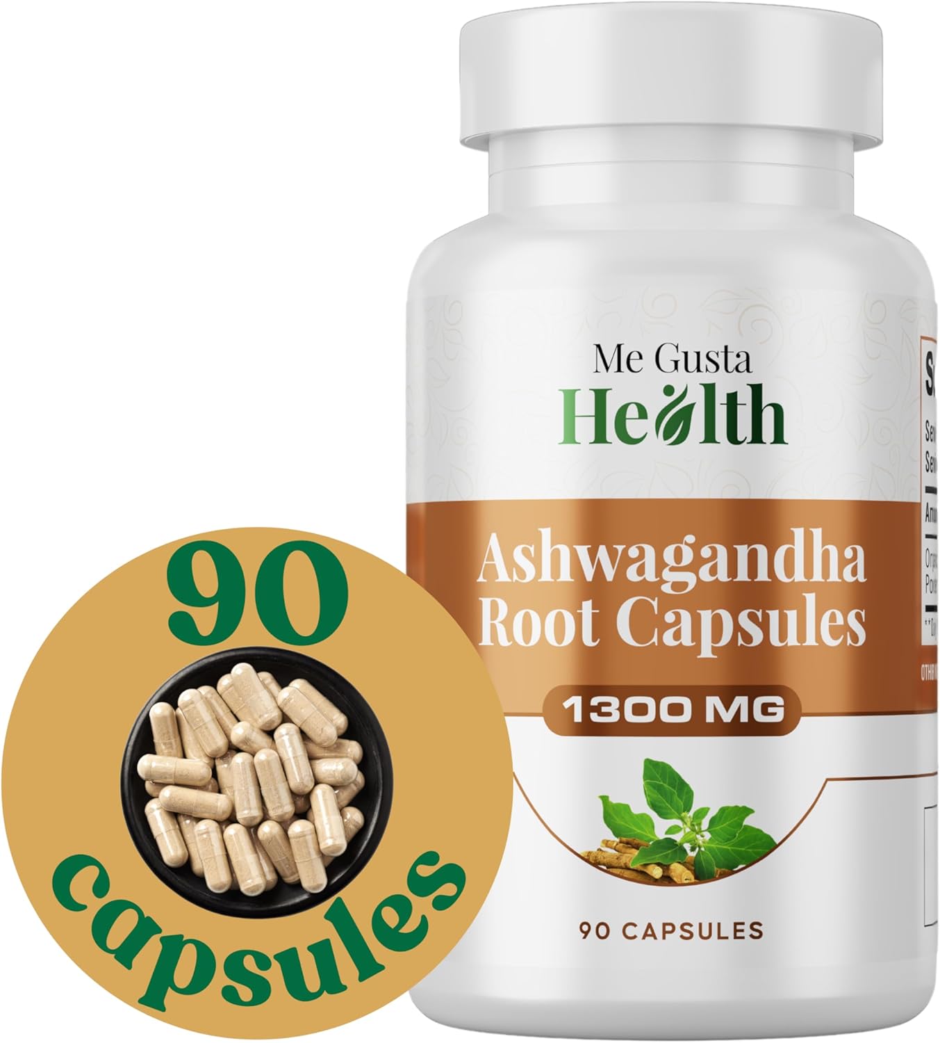 Ashwagandha Root Capsules 1300mg for Metabolism, Immune & Mood Support - Energy & Sleep Aid - 90ct Non-GMO - ME GUSTA HEALTH