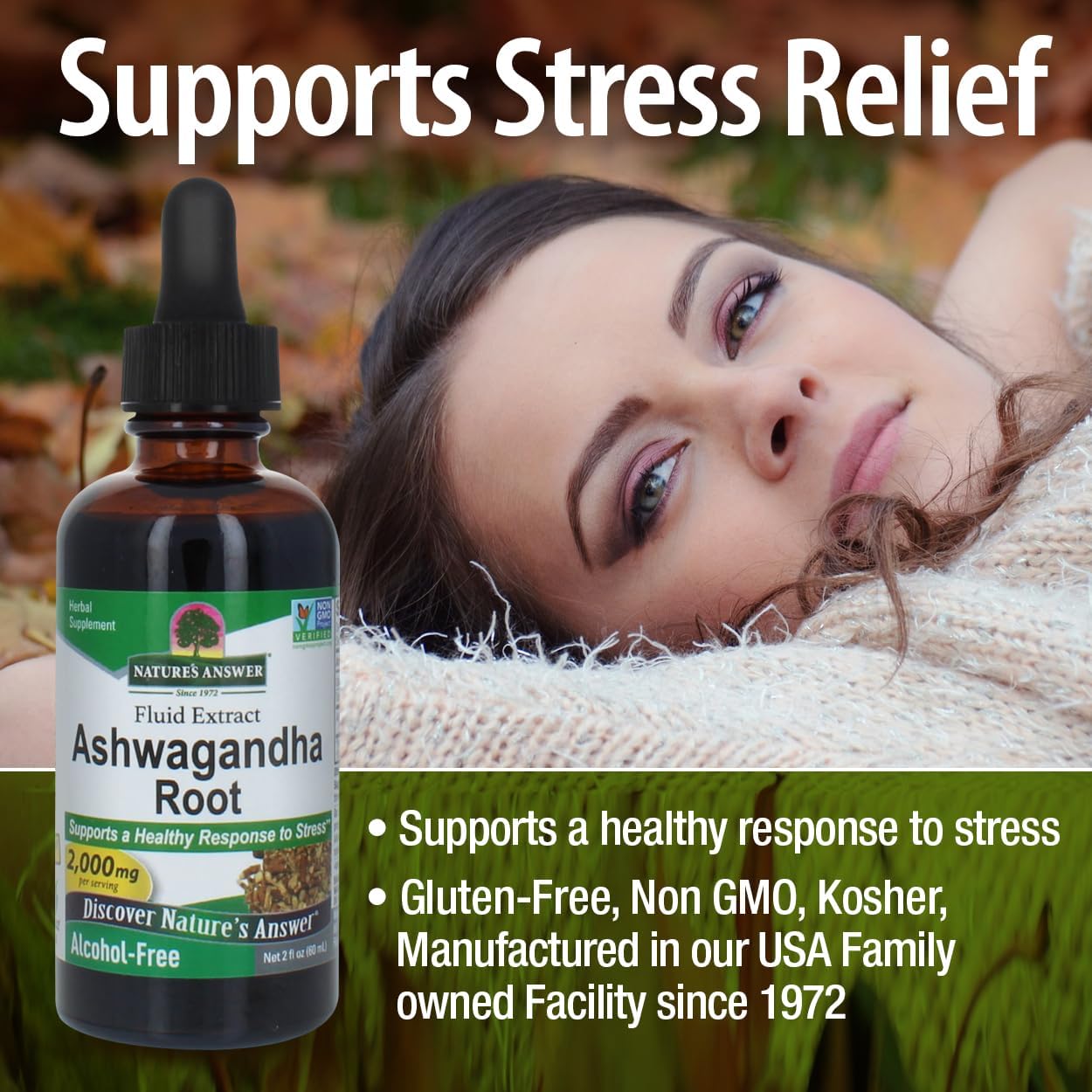 Ashwagandha Root Herbal Supplement | Supports Immune Function & Reduces Stress | Gluten-Free, Alcohol-Free, Vegan | 2oz