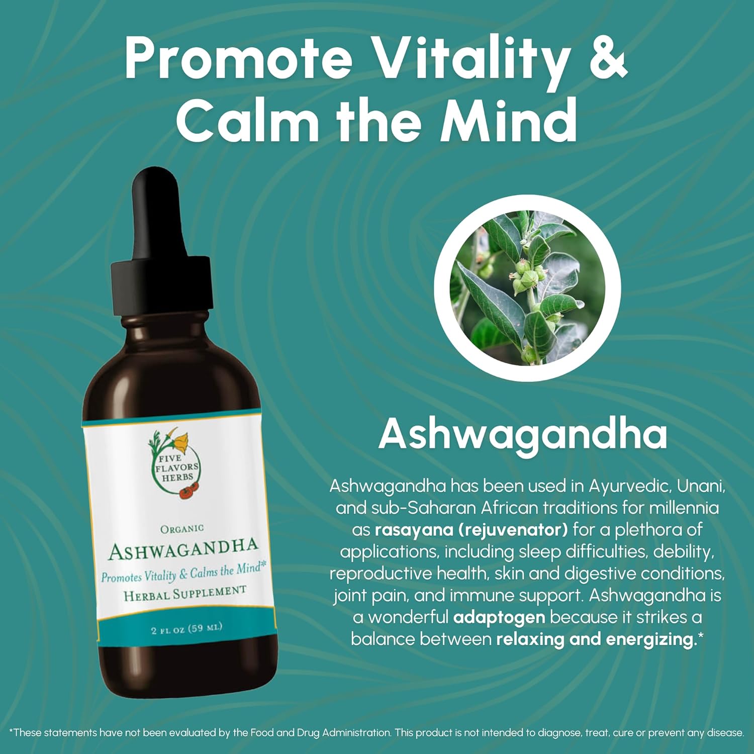 Ashwagandha Tincture with Lemon Balm - Boosts Vitality, Calms Mind, Immune Support - 2 Fl Oz