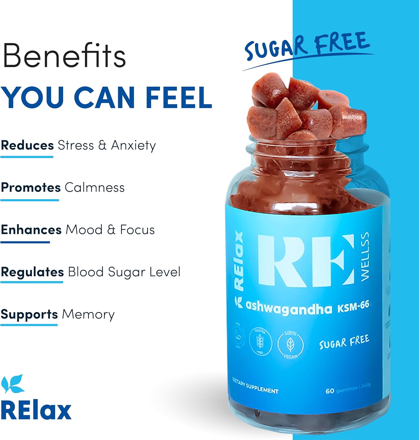 Ashwagandha & Vitamin D Gummies for Stress Support | 300mg KSM 66 Ashwagandha | L-Theanine Lemon Balm | Non-GMO Gluten & Gelatin Free | 2 Pack