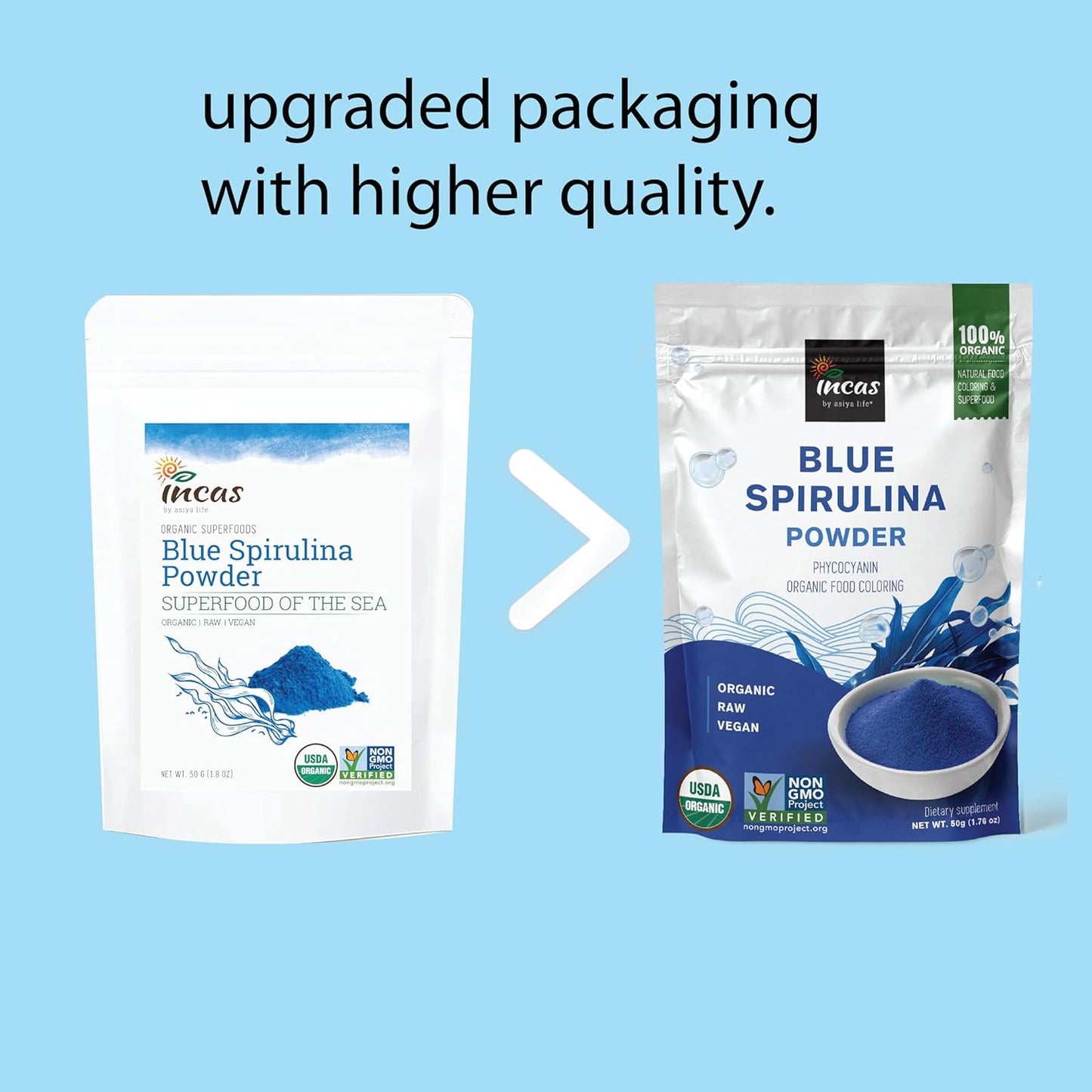 Asiya Life Incas Blue Spirulina Powder: USDA Organic, Vegan Protein, Natural Food Coloring - 50 Servings, No Fishy Smell - Smoothies, Baking, Drinks (1.76oz) - BoostGo Australia
