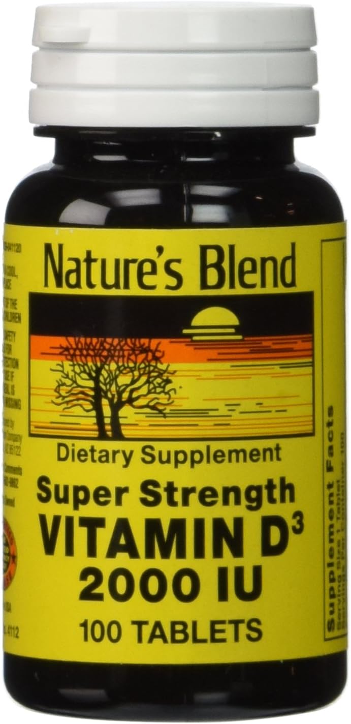 Assorted Nature's Blend Vitamin D3 2000 IU Tablets - 100 Count Bottle for Daily Health Support
