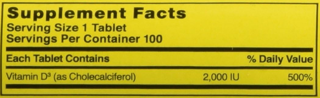 Assorted Nature's Blend Vitamin D3 2000 IU Tablets - 100 Count Bottle for Daily Health Support