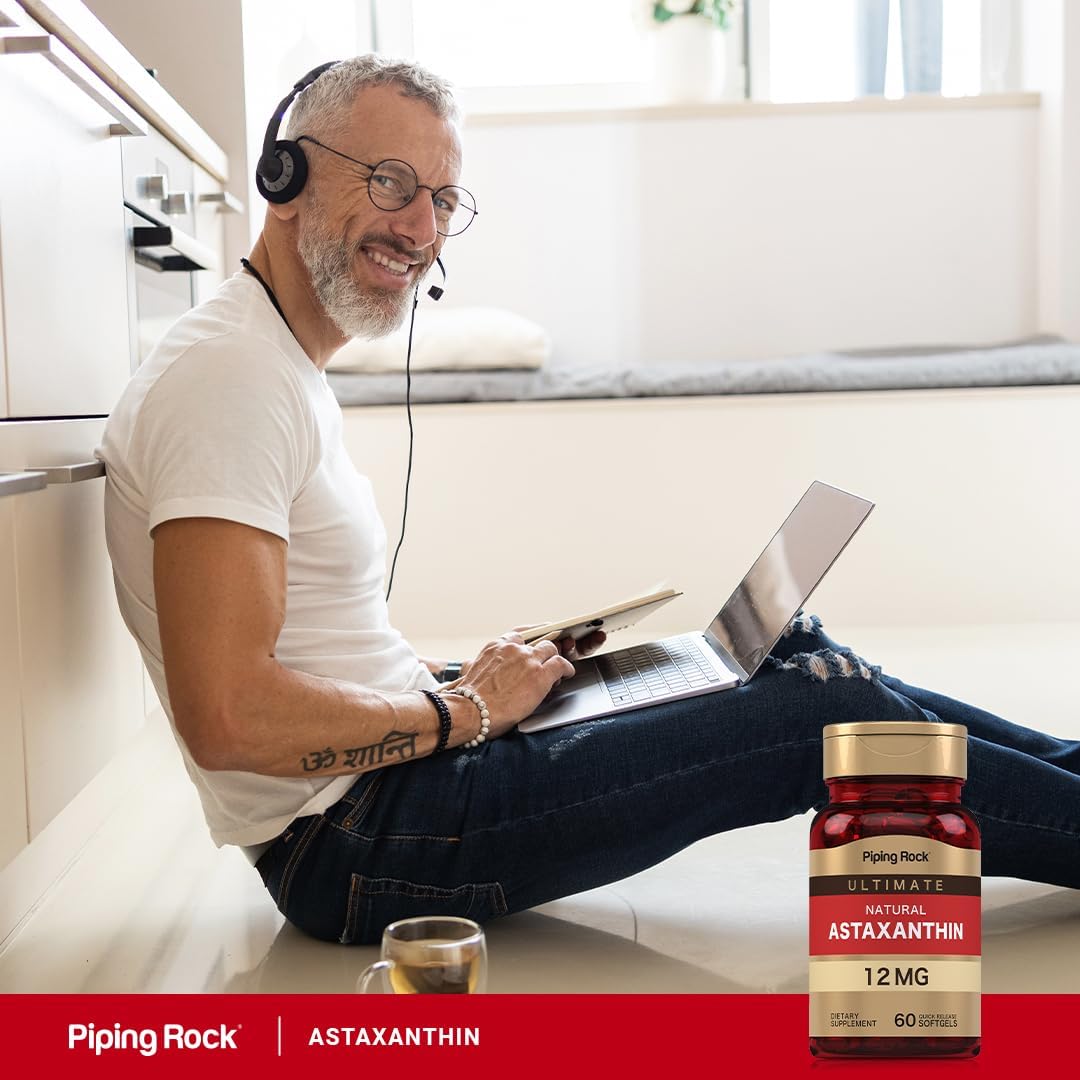 Astaxanthin 12mg Extract Supplement Softgels - 60 Quick Release, Non-GMO, Gluten Free