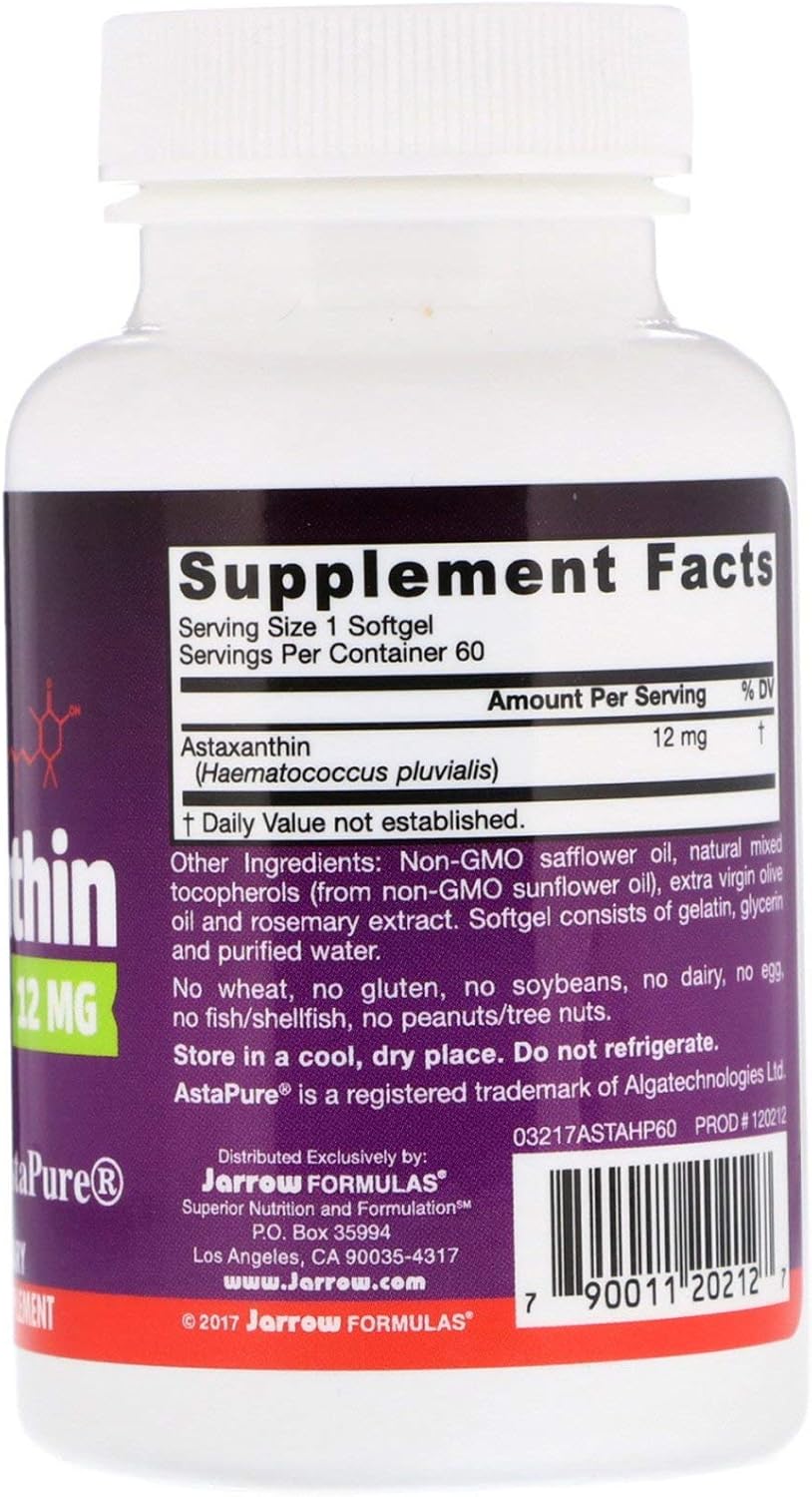 Astaxanthin 12mg Softgels by Jarrow Formulas - Antioxidant Support for Immune and Eye Health, 60 Day Supply