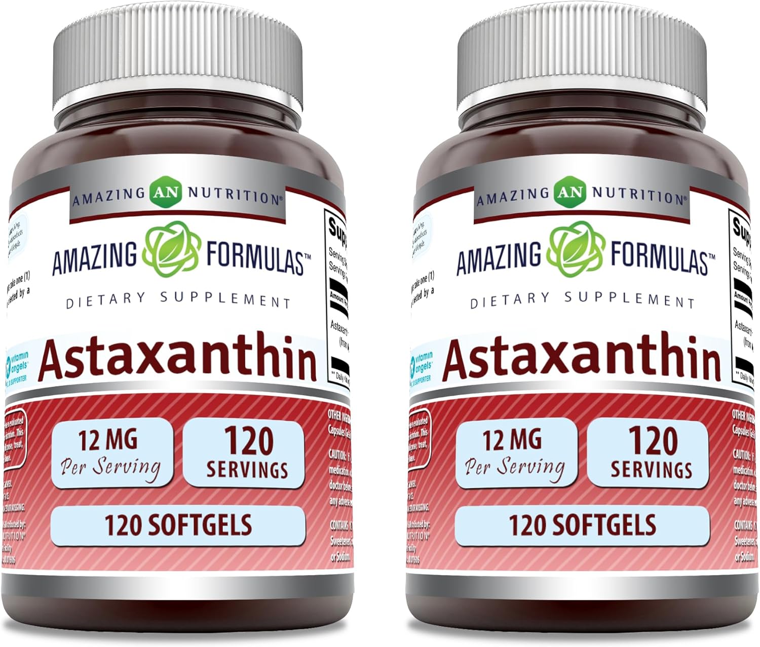 Astaxanthin 12mg Softgels Supplement - Non-GMO, Gluten Free, 120 Count (2 Pack) by Amazing Nutrition Amazing Formulas