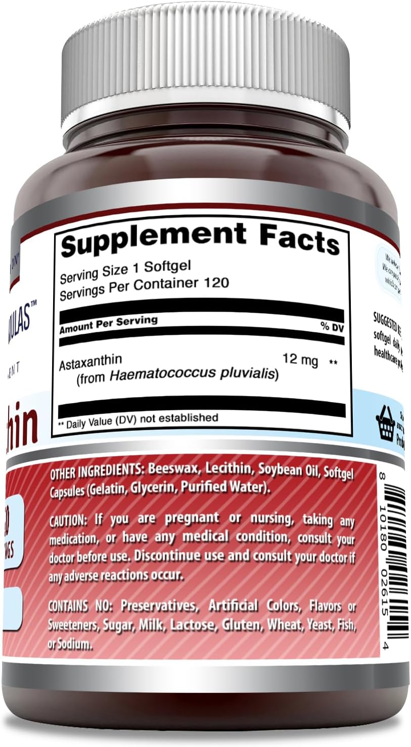 Astaxanthin 12mg Softgels Supplement - Non-GMO, Gluten Free, 120 Count (2 Pack) by Amazing Nutrition Amazing Formulas