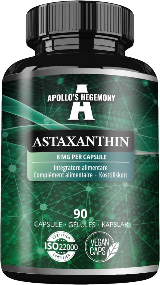 Astaxanthin 8mg Vegan Capsules - 90 Count - Antioxidant from Microalgae - 3 Month Supply - Dietary Supplement by Apollo's Hegemony