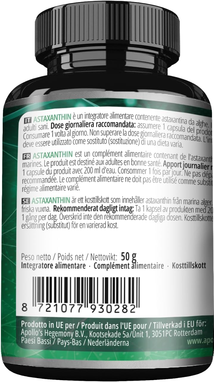 Astaxanthin 8mg Vegan Capsules - 90 Count - Antioxidant from Microalgae - 3 Month Supply - Dietary Supplement by Apollo's Hegemony