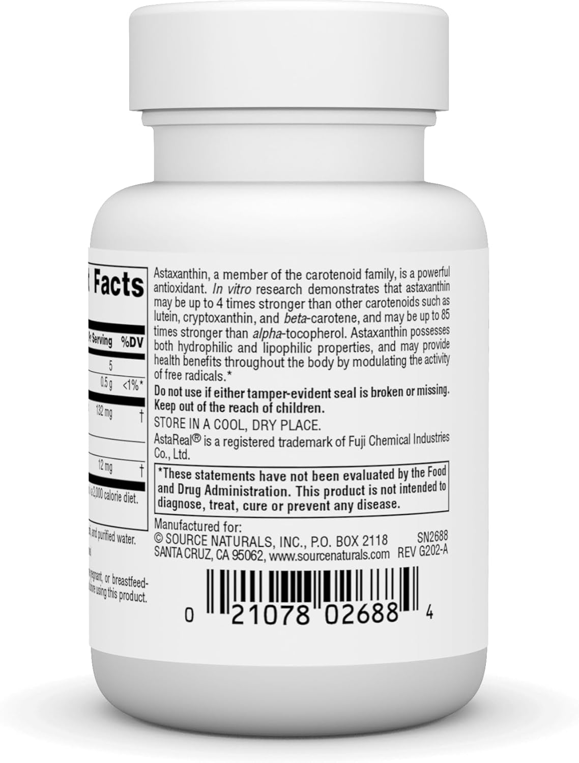 Astaxanthin Antioxidant Carotenoid Supplement 12mg - 30 Softgels by Source Naturals