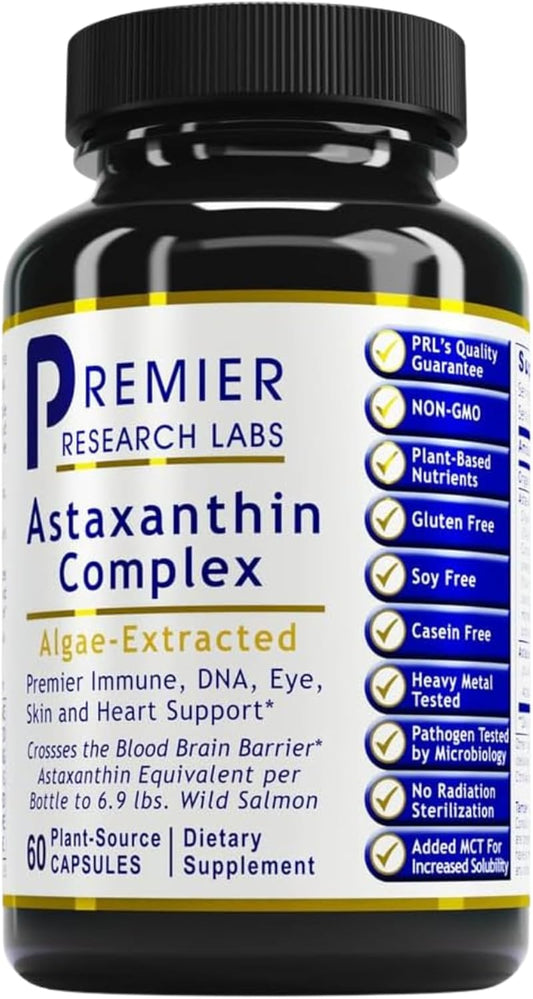 Astaxanthin Supplements - 4mg per Capsule - Antioxidant Support - Algae Sourced - 60 Vegetarian Capsules by Premier Research Labs