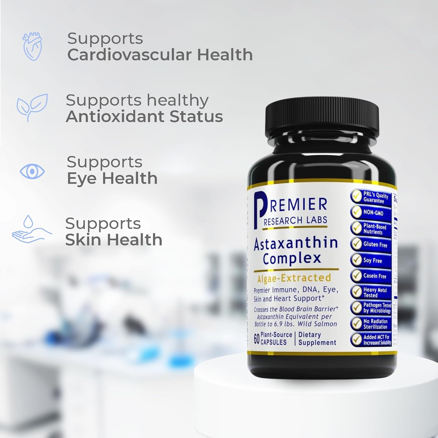 Astaxanthin Supplements - 4mg per Capsule - Antioxidant Support - Algae Sourced - 60 Vegetarian Capsules by Premier Research Labs