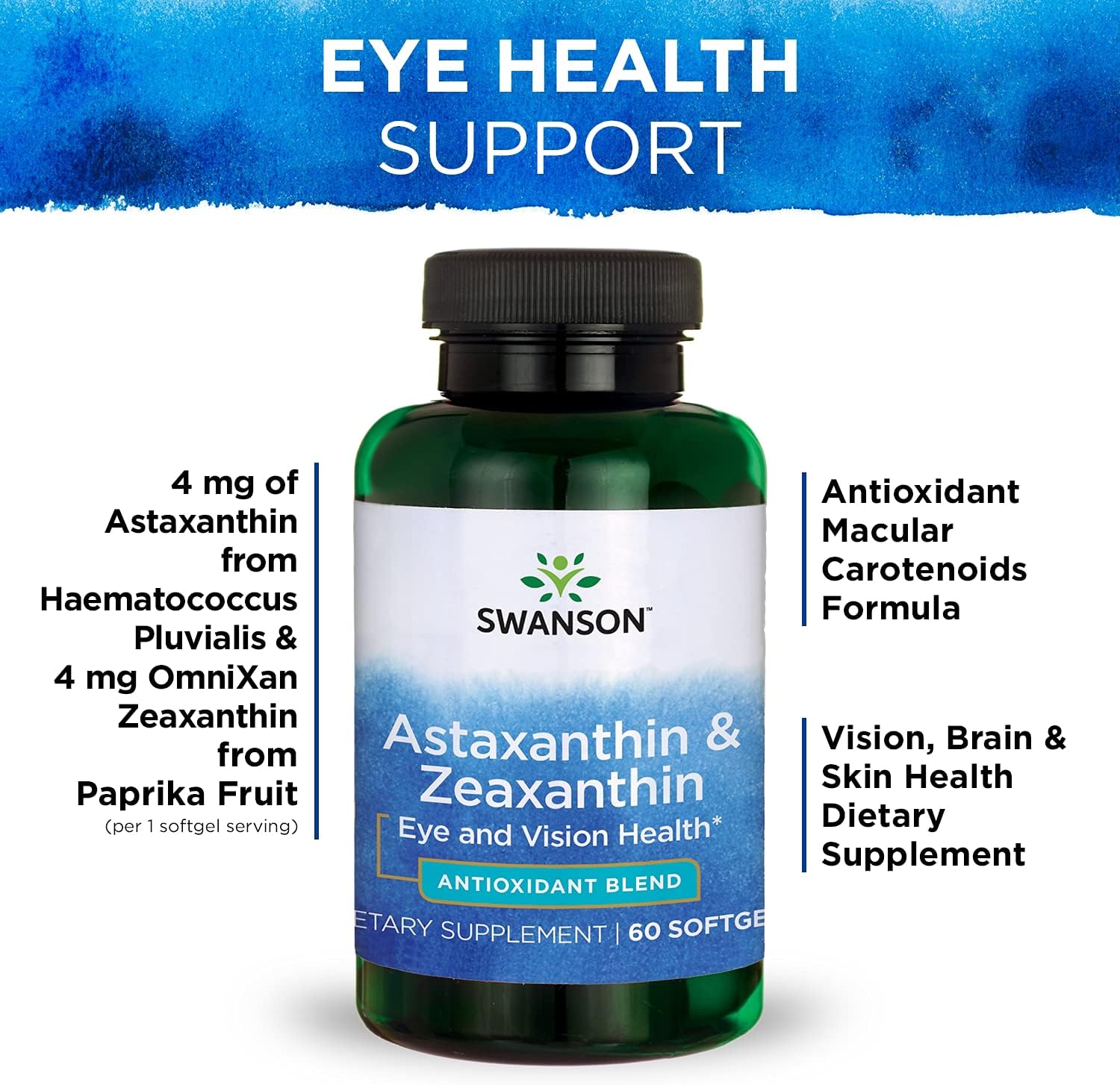 Astaxanthin & Zeaxanthin Antioxidant Supplement for Eye, Brain, and Skin Health - 240 Softgels