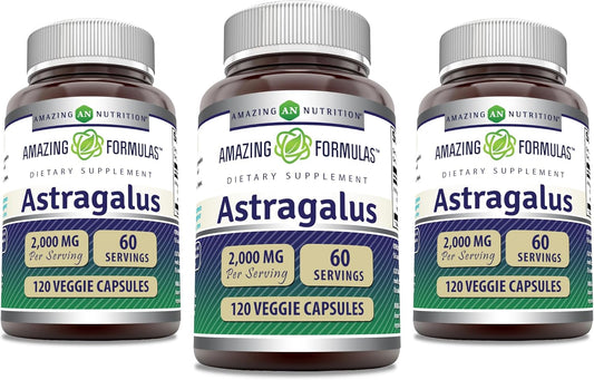 Astragalus 2000mg Capsules - Pure Astragalus Membranaceus Root Extract - Non-GMO - Gluten Free - 120 Count (3 Pack)
