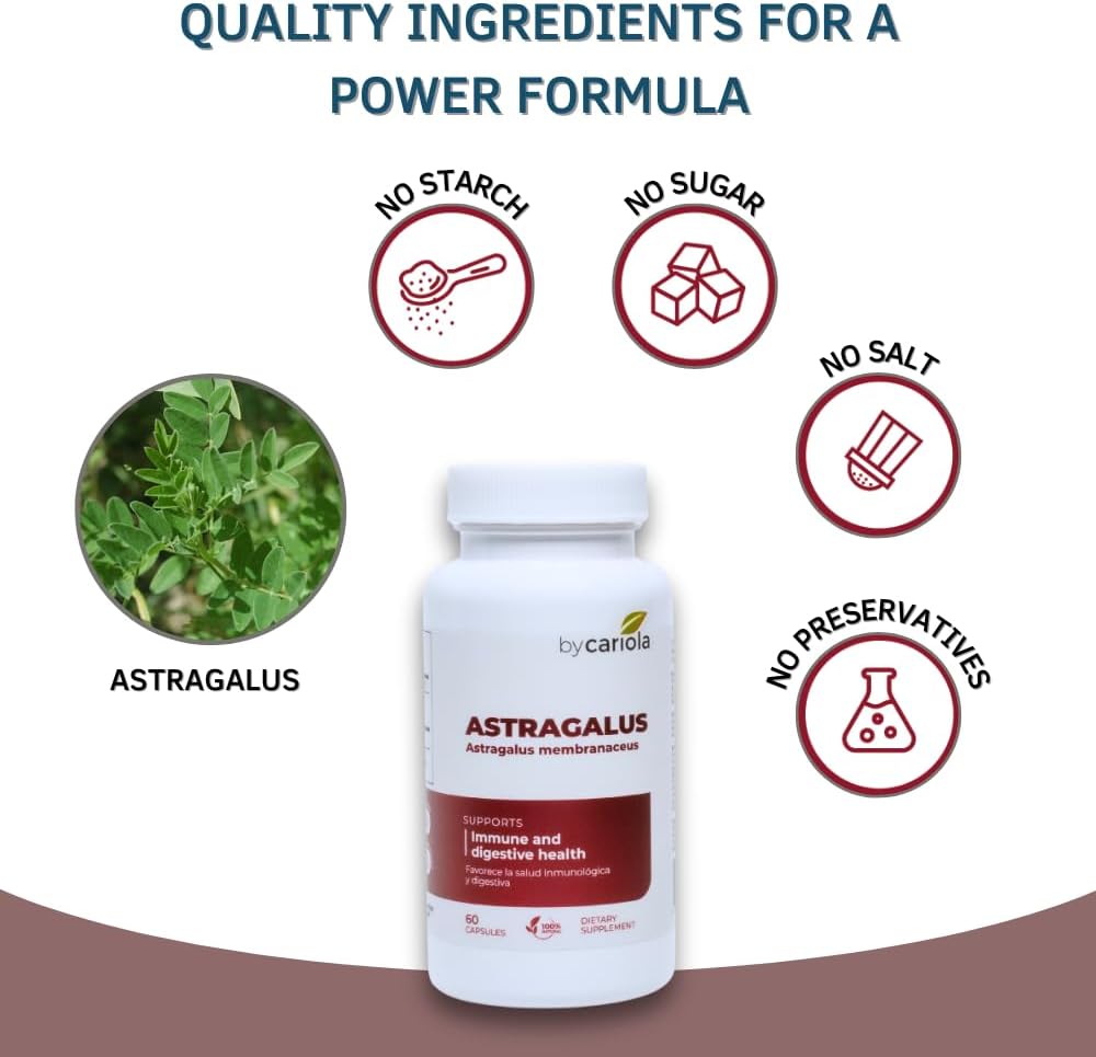 Astragalus Capsules for Immune & Digestive Support - Boost Energy with Natural Formula - Astragalus membranaceus - 60 Count