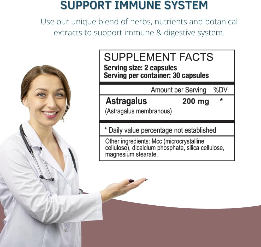 Astragalus Capsules for Immune & Digestive Support - Boost Energy with Natural Formula - Astragalus membranaceus - 60 Count