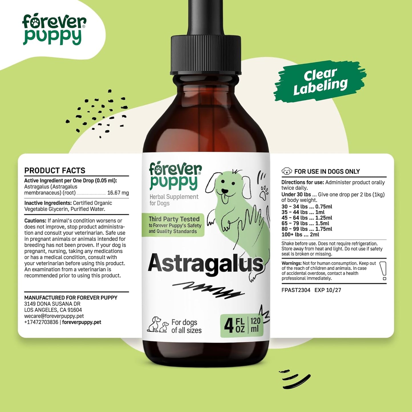 Astragalus Root Drops for Dogs - Immune Support Herbal Liquid Supplement - 4 oz Bottle for Pet Health & Happiness