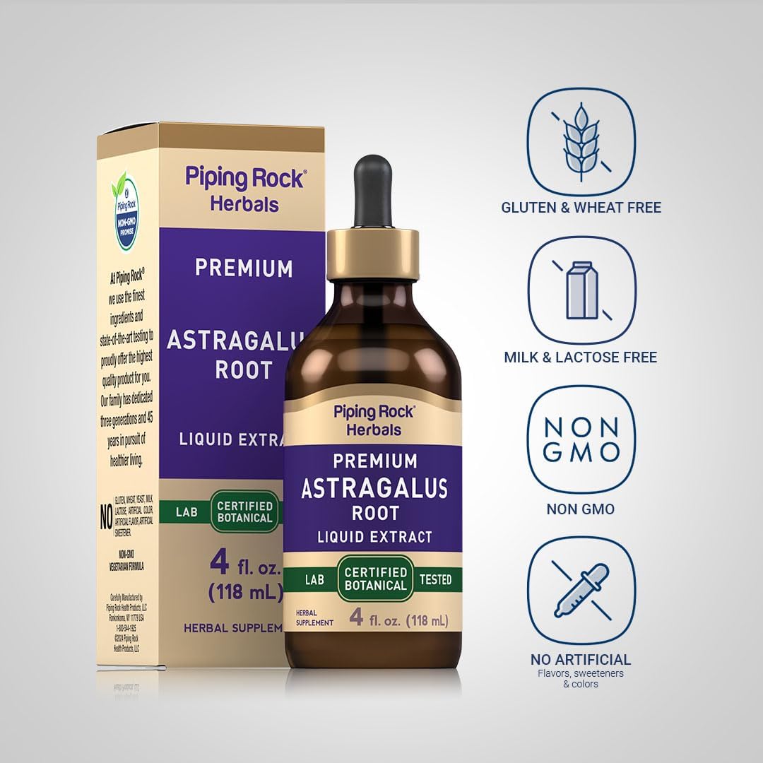 Astragalus Root Extract Tincture - 4 fl oz, Certified Botanical, Vegetarian, Non-GMO, Gluten Free