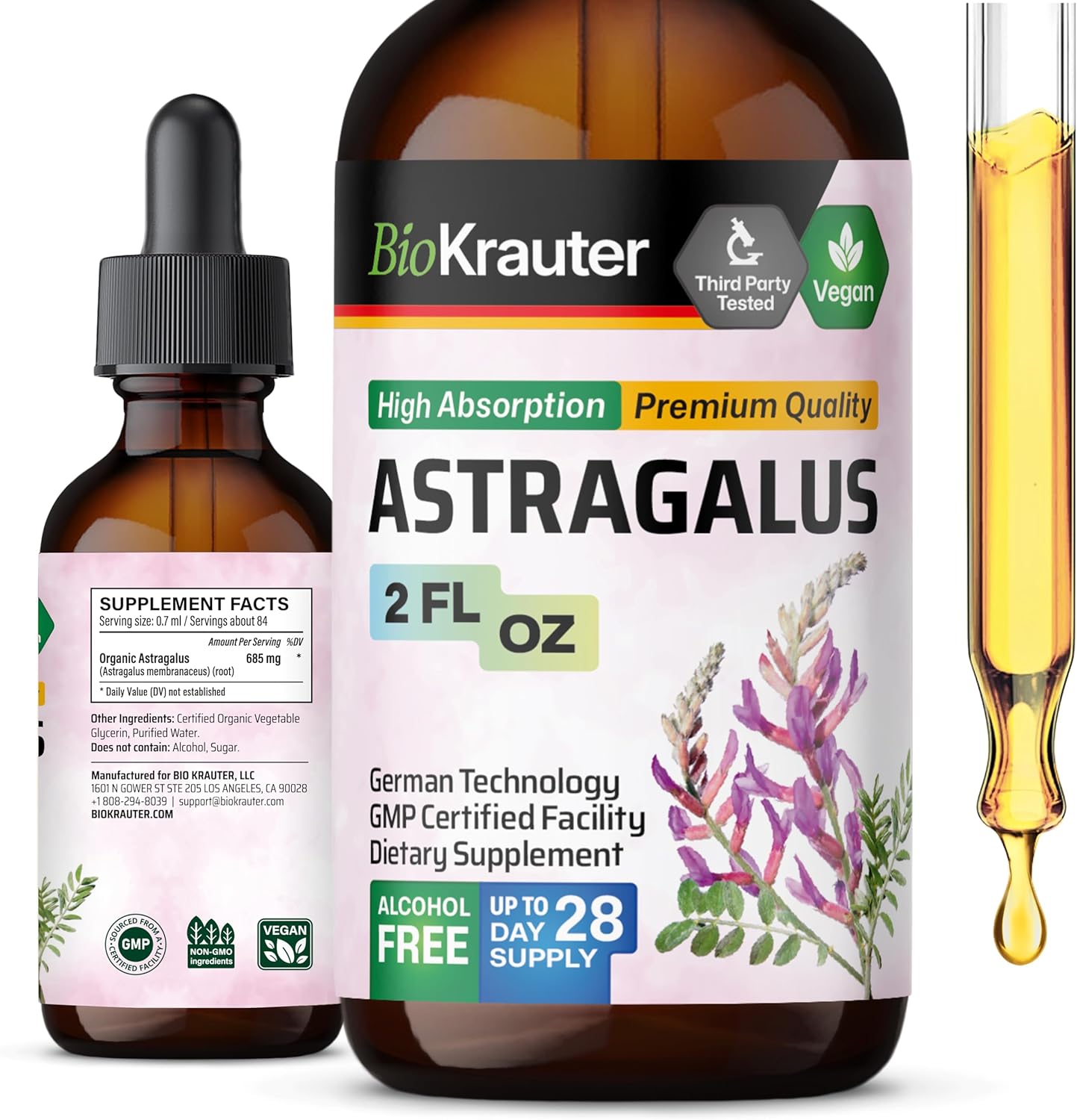 Astragalus Root Liquid Extract - Vegan Immune Support Tincture - High Absorption Formula - Alcohol & Sugar Free - 2 Fl.Oz.