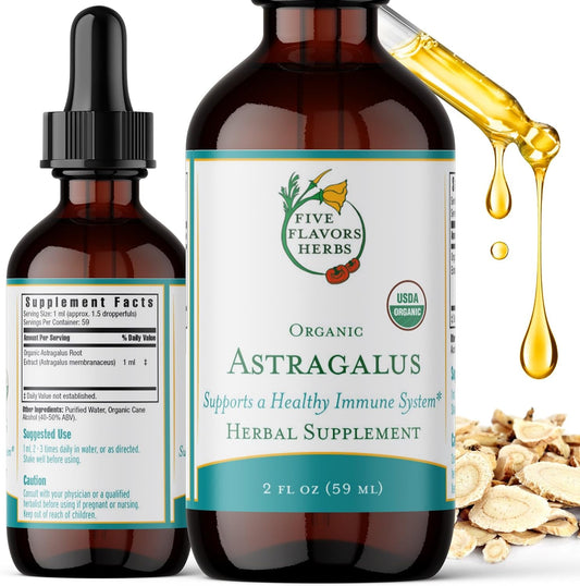 Astragalus Tincture with Five Herb Flavors - Immune, Respiratory, Digestive Support - Maca Supplement - 2 oz