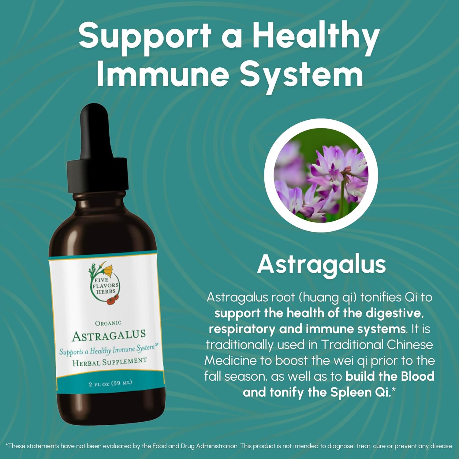Astragalus Tincture with Five Herb Flavors - Immune, Respiratory, Digestive Support - Maca Supplement - 2 oz