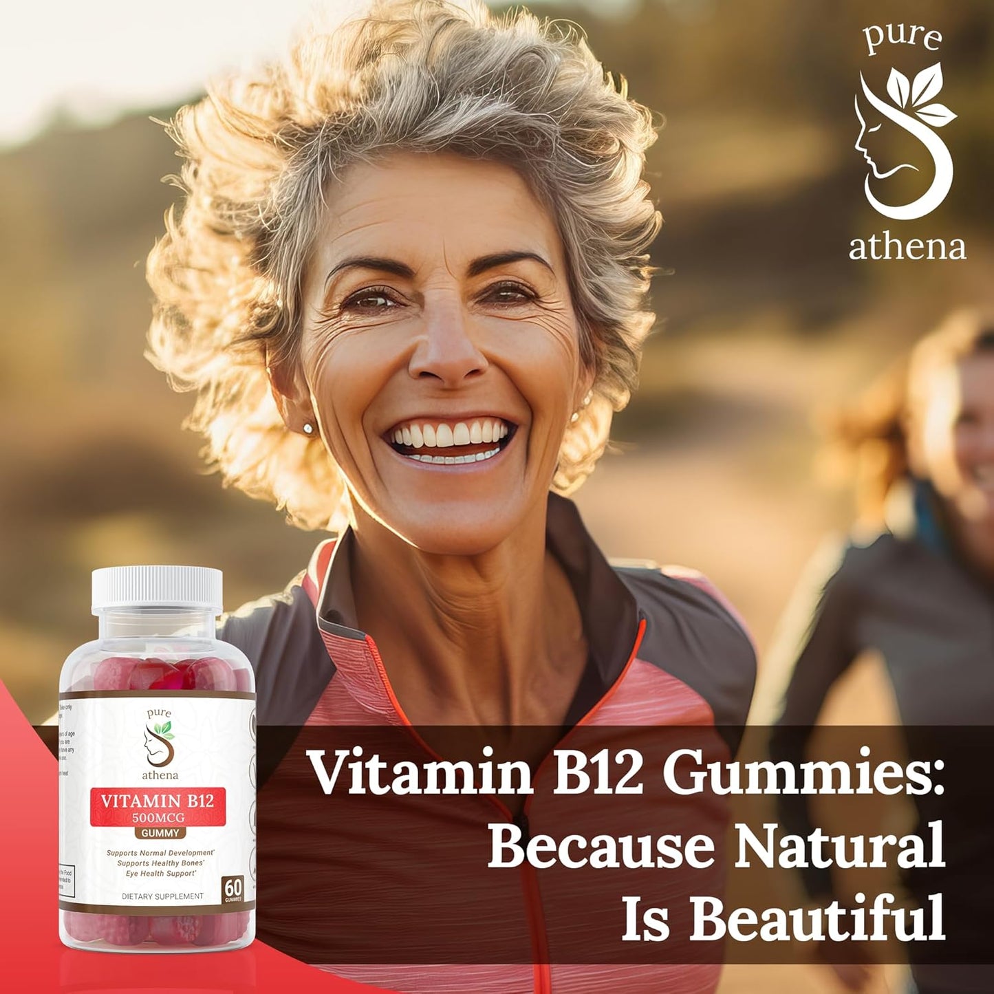 Athena Vitamin B12 Gummy Energy Vitamins for Adults - 1000mcg Sodium Gummies for Bone Health and Immune Support - 60 Raspberry Flavored Gummies