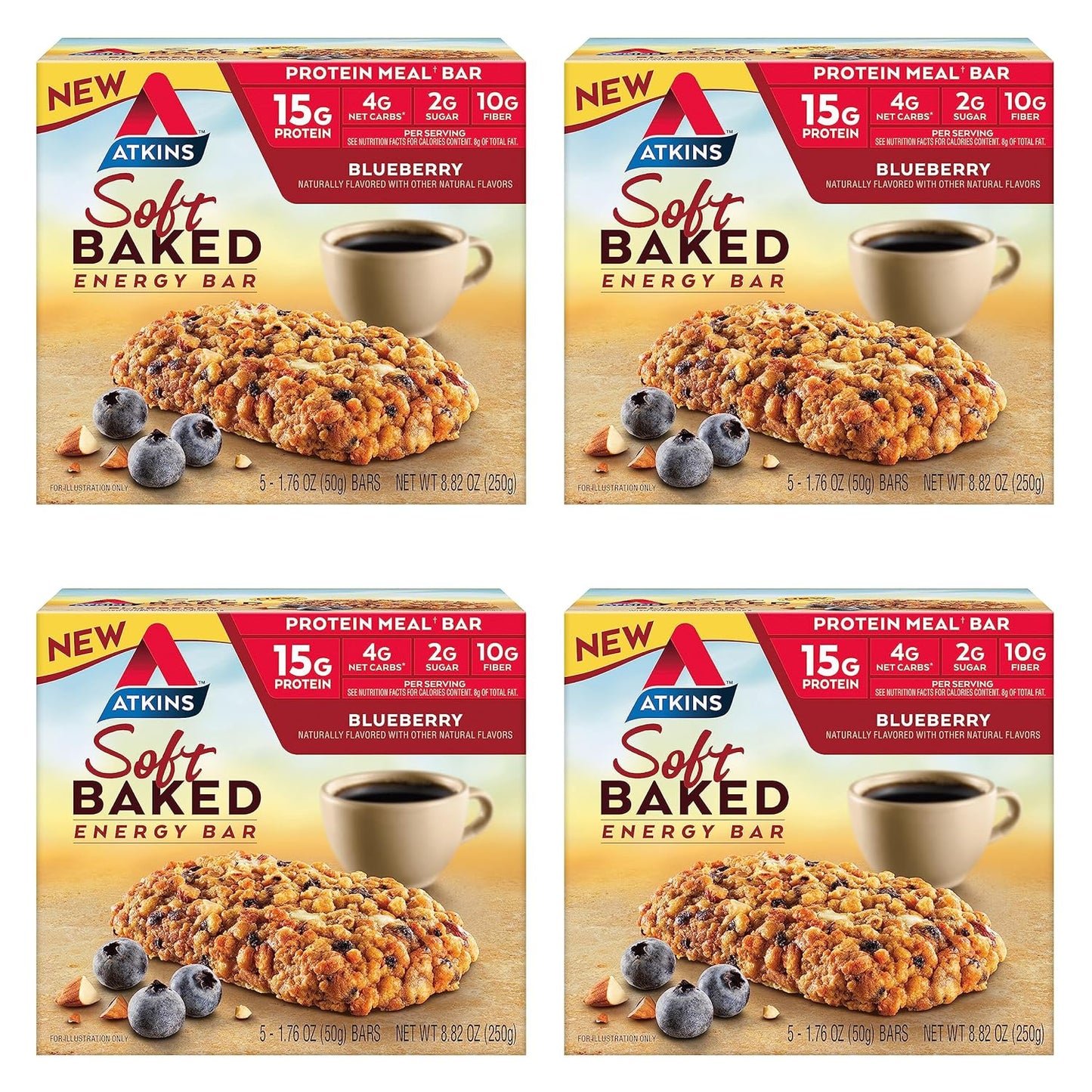 Atkins Blueberry Soft Baked Energy Bars - 15g Protein, 2g Sugar, High Fiber, Low Carb - 20 Bars