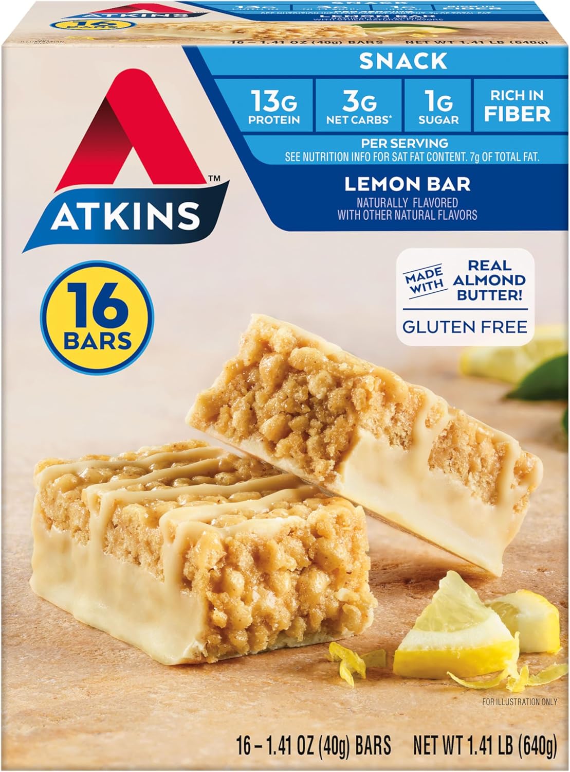 Atkins Caramel Almond Clusters Keto Snack Bars with Lemon, Gluten-Free - 16 Bars