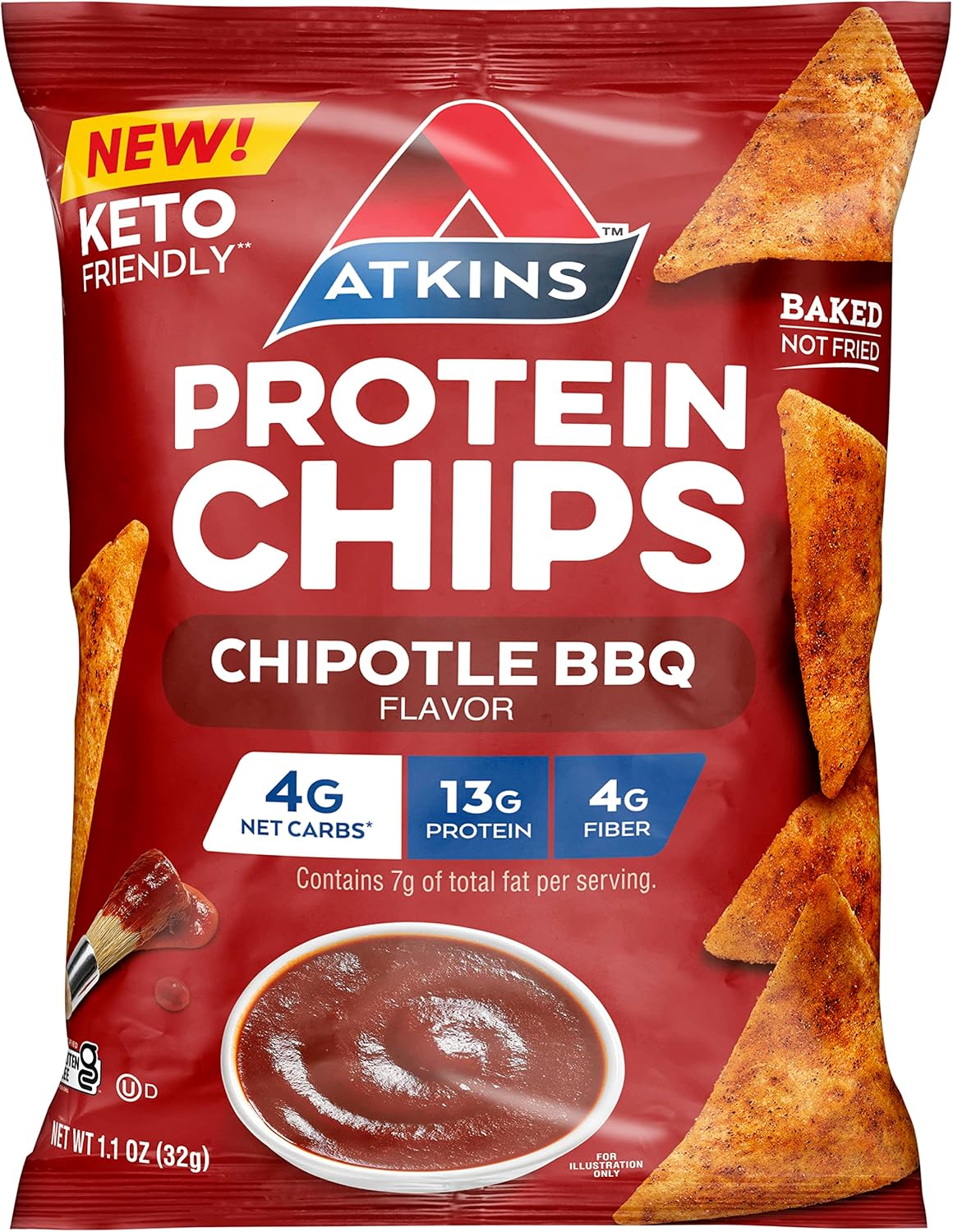 Atkins Chipotle BBQ Protein Chips - 4g Net Carbs, 13g Protein, Gluten Free, Keto Friendly - 12 Pack