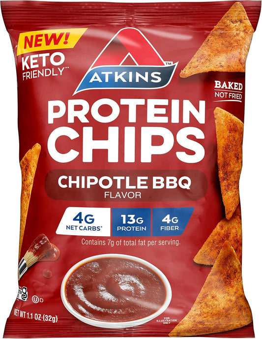 Atkins Chipotle BBQ Protein Chips - 4g Net Carbs, 13g Protein, Gluten Free, Keto Friendly - 12 Pack