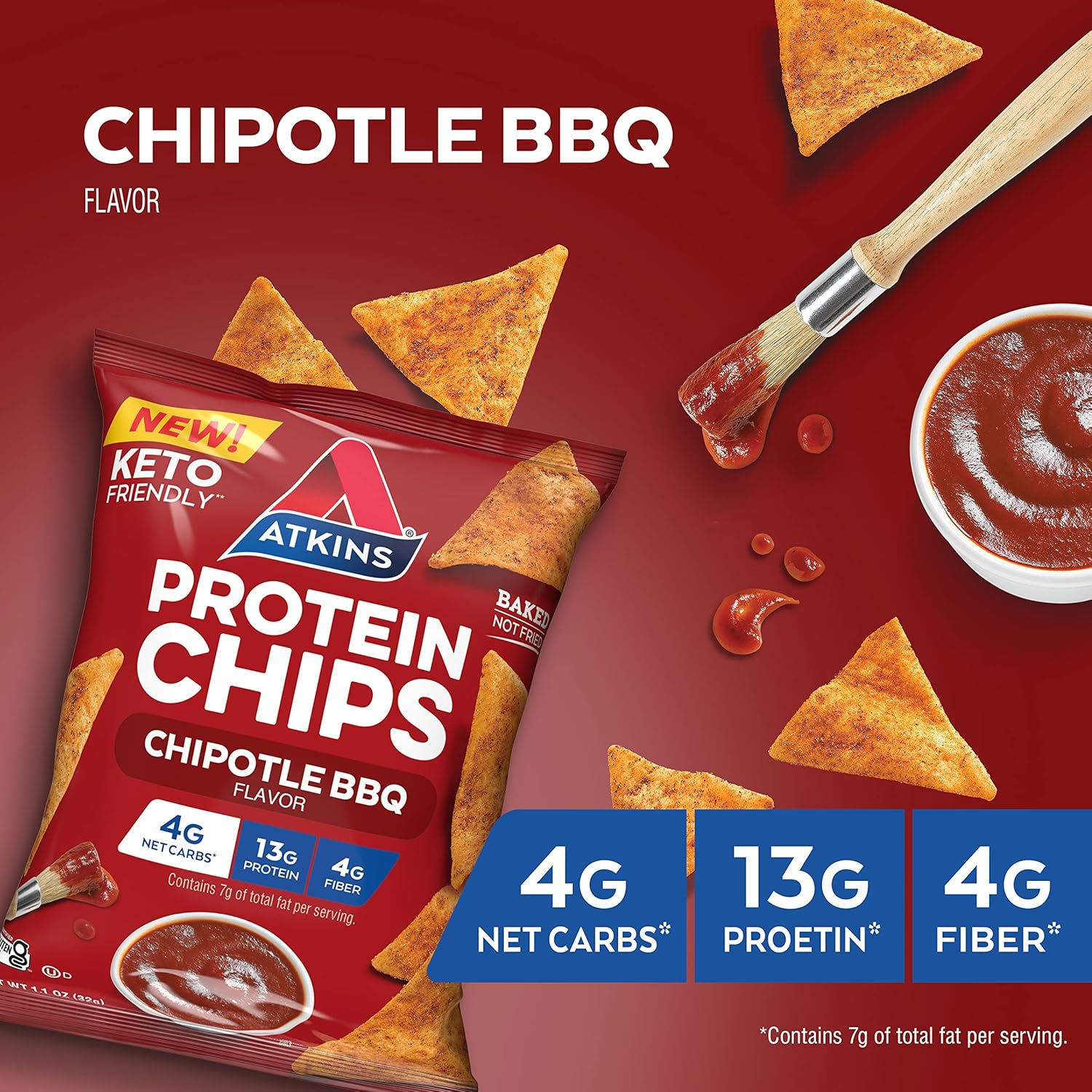 Atkins Chipotle BBQ Protein Chips - 4g Net Carbs, 13g Protein, Gluten Free, Keto Friendly - 12 Pack