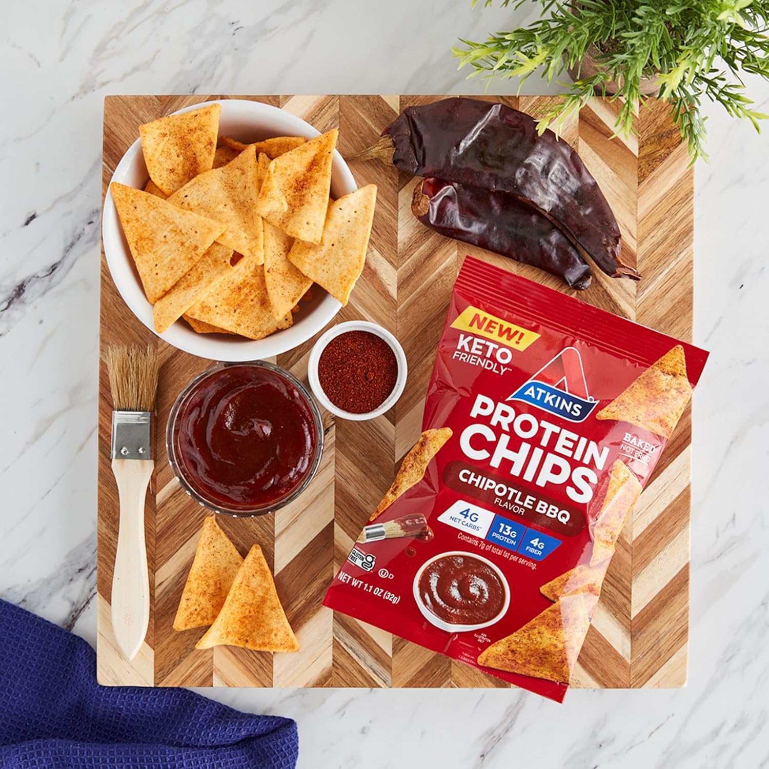 Atkins Chipotle BBQ Protein Chips - 4g Net Carbs, 13g Protein, Gluten Free, Keto Friendly - 12 Pack