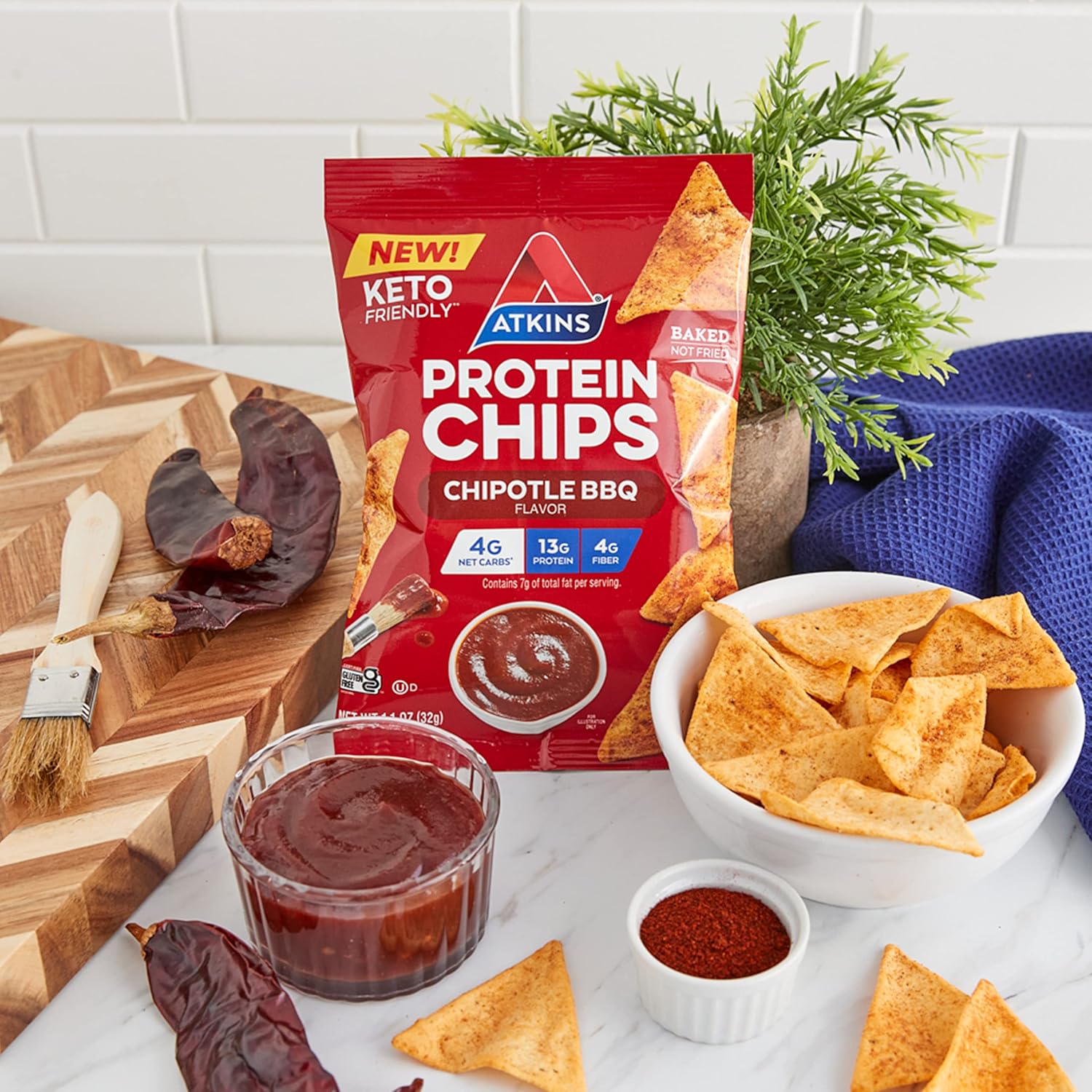Atkins Chipotle BBQ Protein Chips - 4g Net Carbs, 13g Protein, Gluten Free, Keto Friendly - 12 Pack