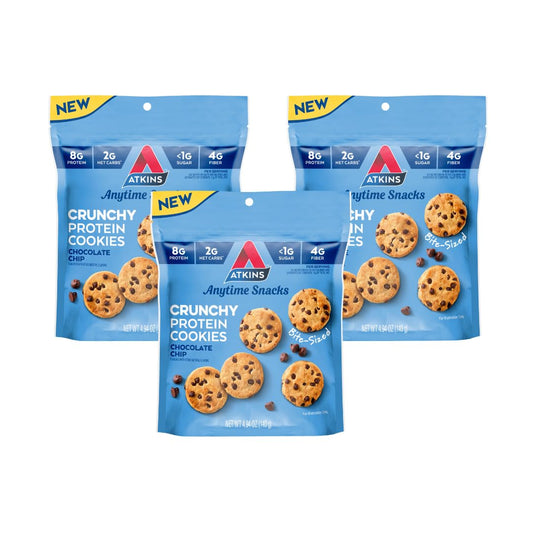 Atkins Chocolate Chip Protein Cookies, Bite-Sized Crunchy Snack, Keto Friendly with 8g Protein, 4g Fiber, 1g Net Carb, 1g Sugar - 3 Bags