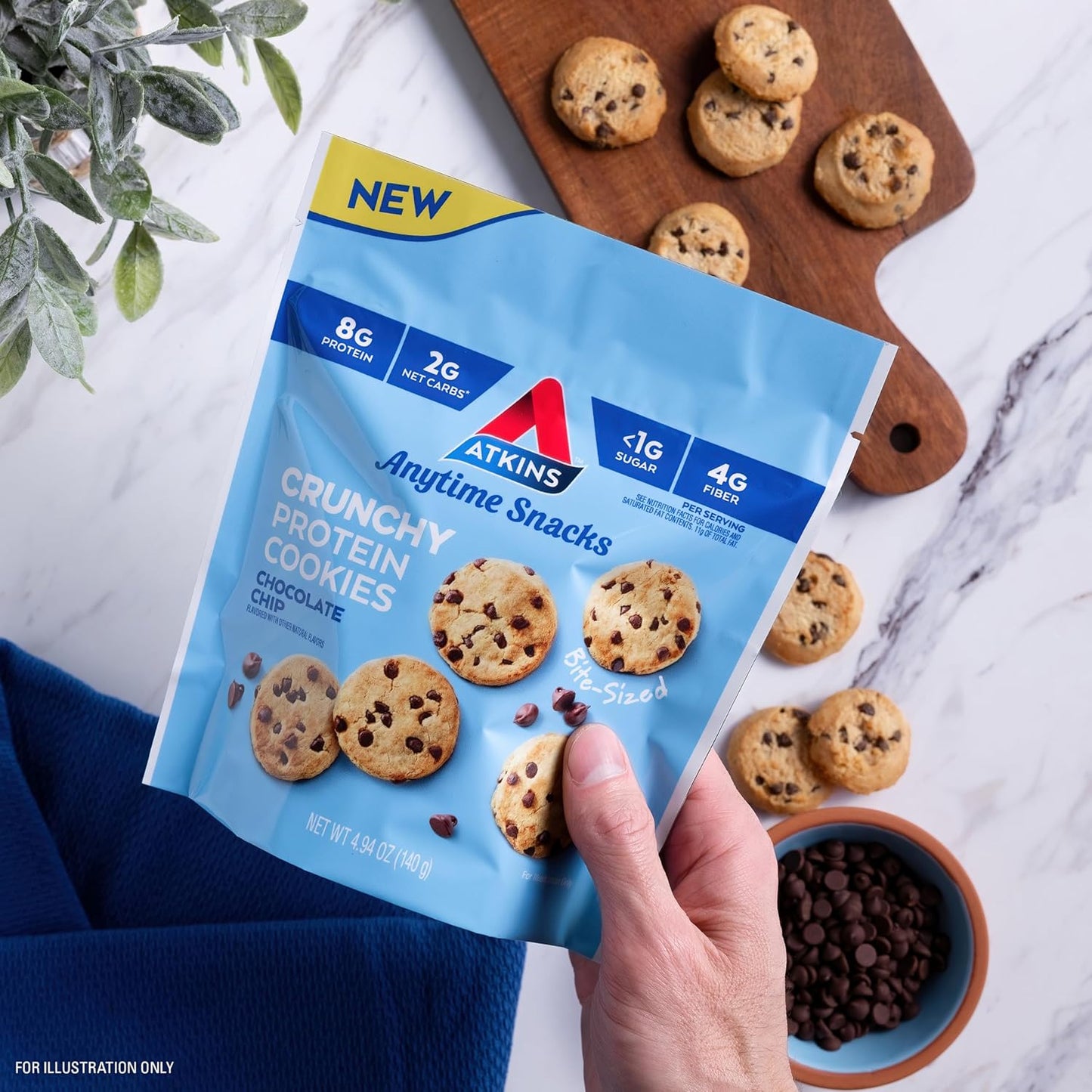 Atkins Chocolate Chip Protein Cookies, Bite-Sized Crunchy Snack, Keto Friendly with 8g Protein, 4g Fiber, 1g Net Carb, 1g Sugar - 3 Bags