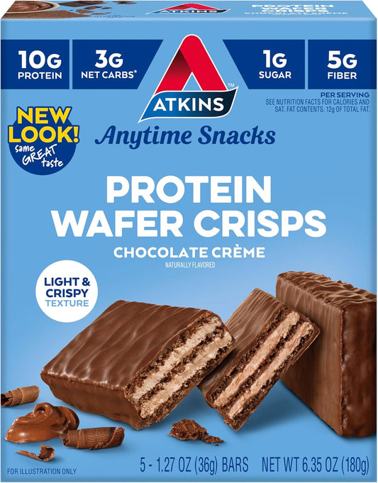 Atkins Chocolate Crème Protein Wafer Crisps - 5 Count, Low Carb & Sugar, High Fiber, Keto-Friendly - BoostGo Australia
