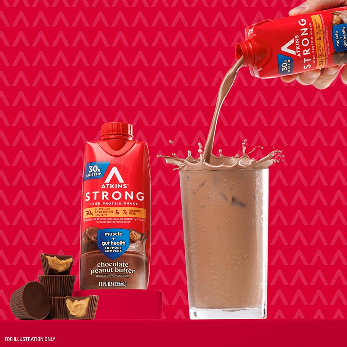 Atkins Chocolate Peanut Butter High Protein Shake, 30g Protein, 7g Fiber, Muscle & Gut Health, 12 Pack