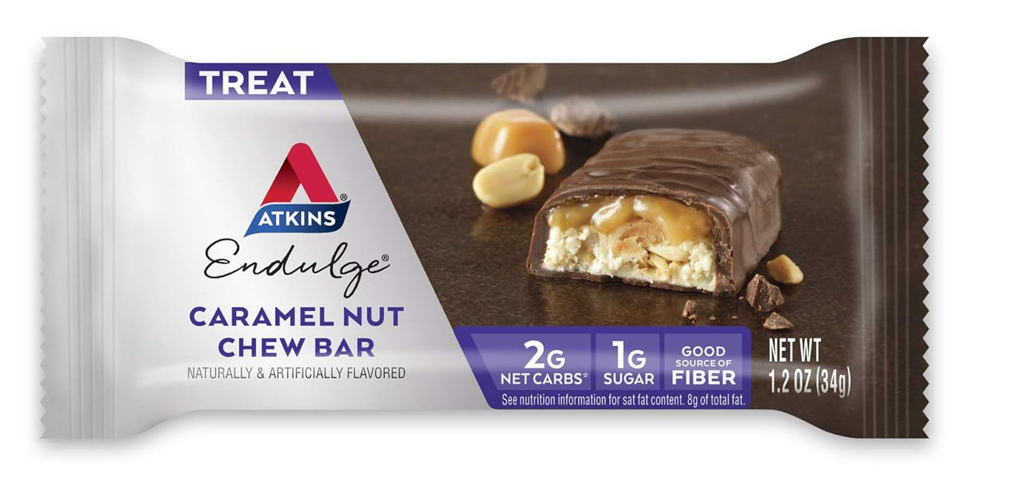 Atkins Endulge Caramel Nut Chew Bars - 1g Sugar, High Fiber, Low Sugar - 10 Pack