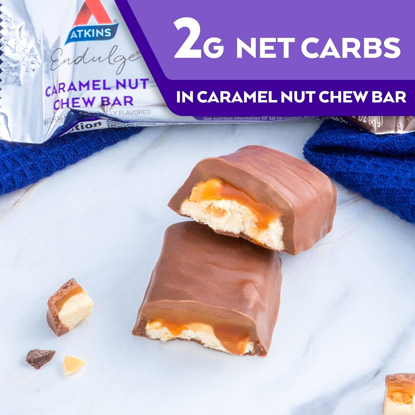 Atkins Endulge Caramel Nut Chew Bars - 1g Sugar, High Fiber, Low Sugar - 10 Pack