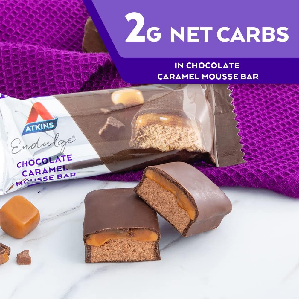 Atkins Endulge Chocolate Caramel Mousse Bar - 5 Count, Low Sugar Dessert Favorite, High Fiber - Pack of 4