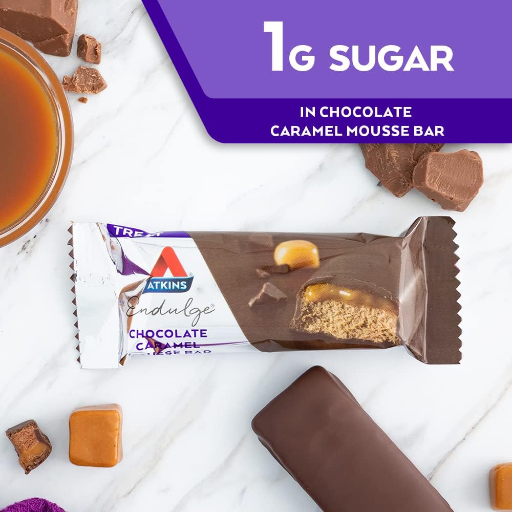 Atkins Endulge Chocolate Caramel Mousse Bar - 5 Count, Low Sugar Dessert Favorite, High Fiber - Pack of 4
