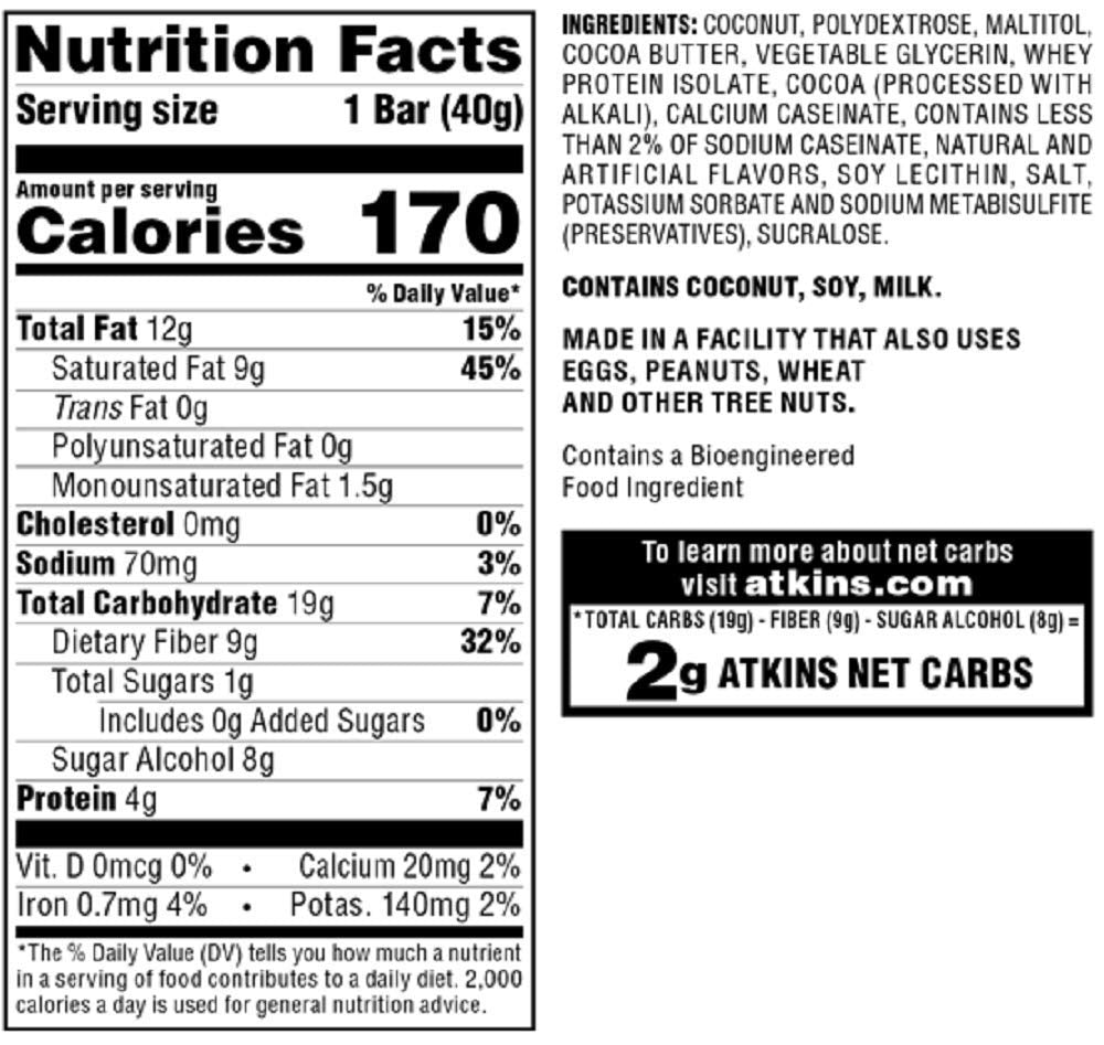 Atkins Endulge Chocolate Coconut Bars - Dessert Favorite with High Fiber and Low Sugar - 10 Count Pack