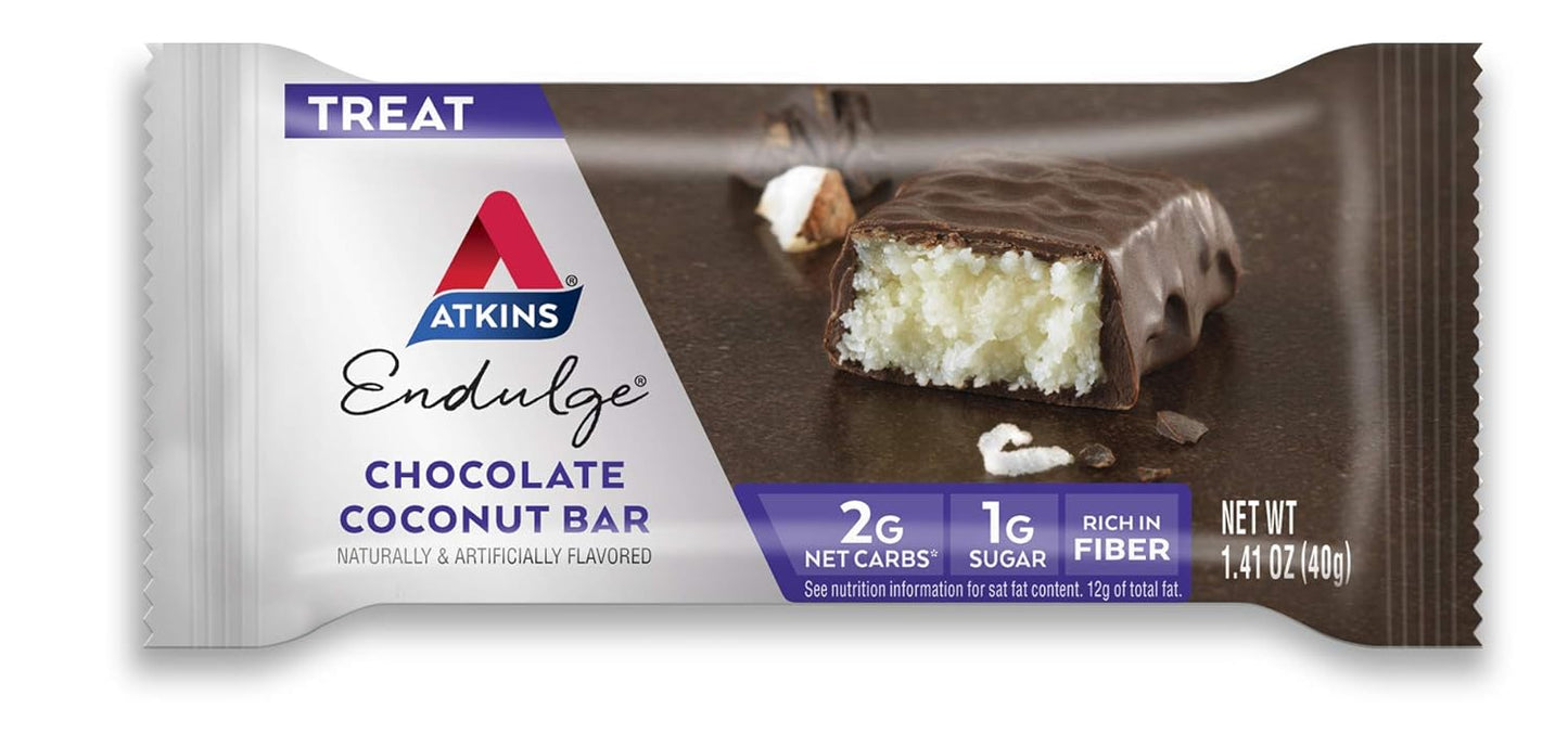 Atkins Endulge Chocolate Coconut Bars - Dessert Favorite with High Fiber and Low Sugar - 10 Count Pack