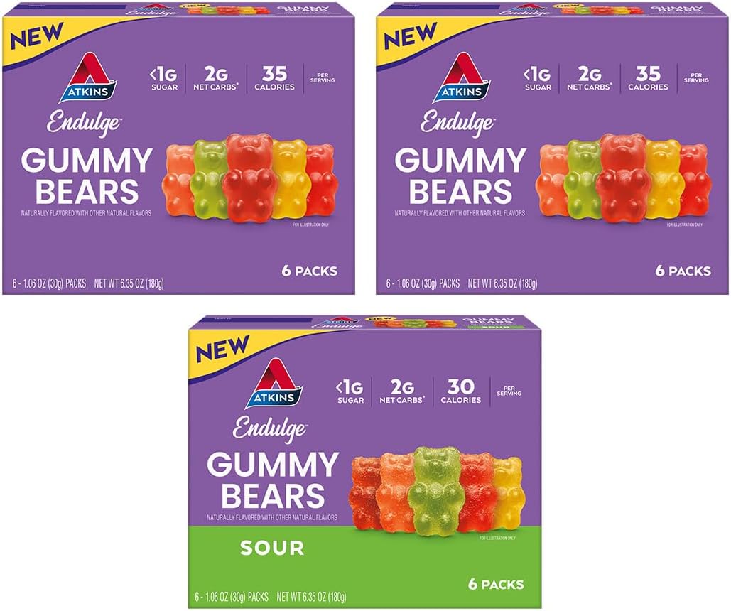 Atkins Endulge Gummy Bears Variety Pack - Low Sugar, Keto Candy - 18 Pack (12 Sweet, 6 Sour)