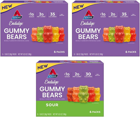 Atkins Endulge Gummy Bears Variety Pack - Low Sugar, Keto Candy - 18 Pack (12 Sweet, 6 Sour)